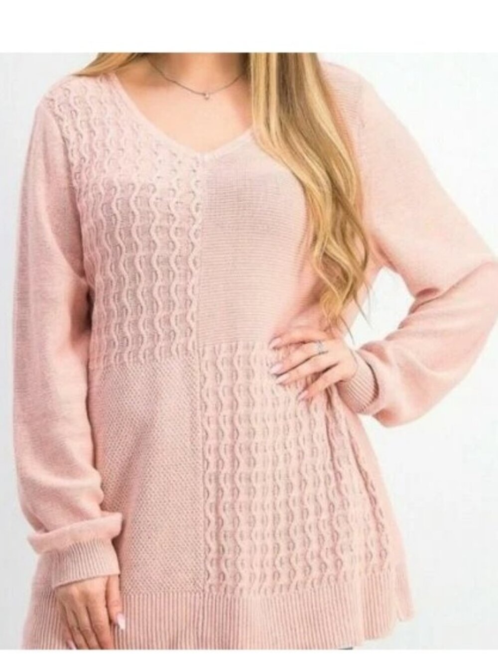 Karen Scott Women's 100% Cotton Mixed-Stitch Pullover Sweater, Rose Pink, Small